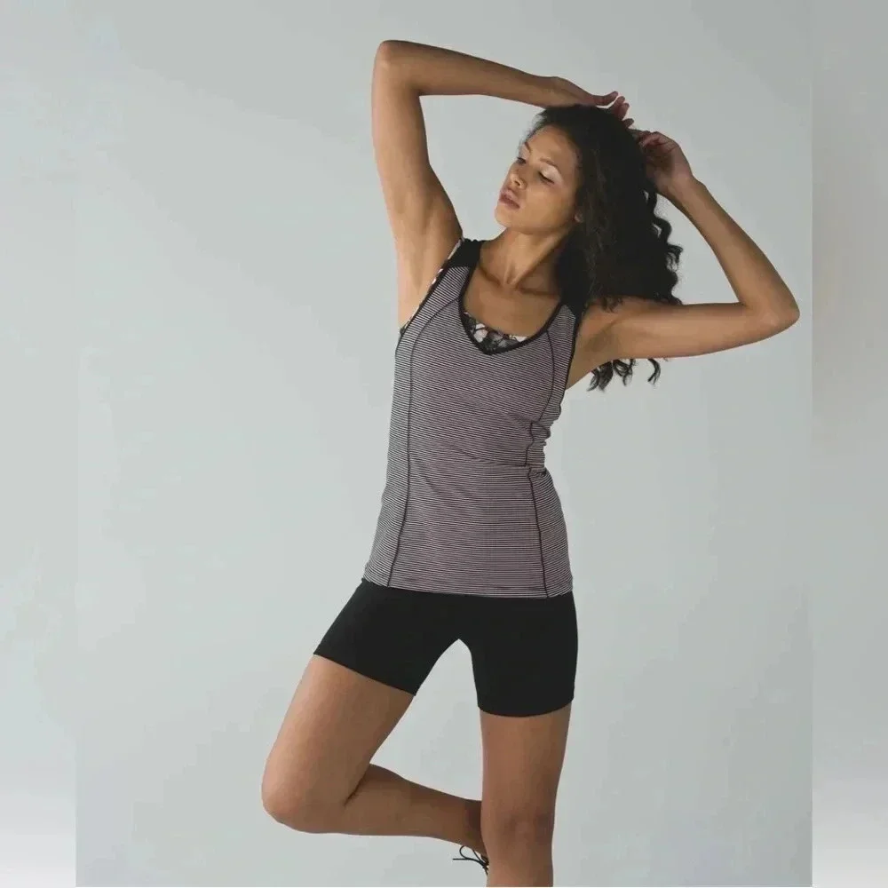Lululemon Super Sport Tank Mini Pop‎ Stripe Black Mink Berry Sz 6